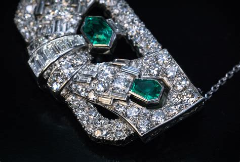 Art Deco Emerald Diamond Brooch / Pendant Ref: 775985 - Antique Jewelry | Vintage Rings ...