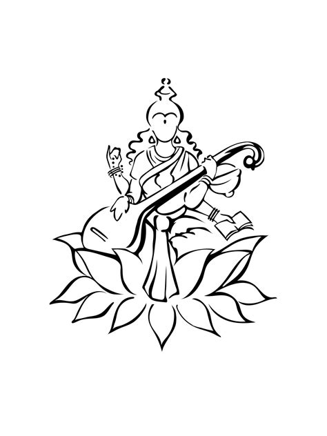 Saraswati, Hindu Goddess of Knowledge, on Lotus Flower With Veena ...