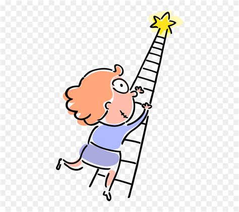 Download Vector Illustration Of Ambitious Businesswoman Climbs - Cartoon Ladder Of Success ...