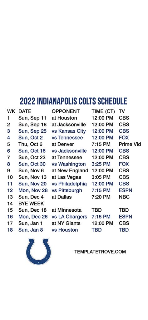 2022-2023 Indianapolis Colts Lock Screen Schedule for iPhone 6-7-8 Plus