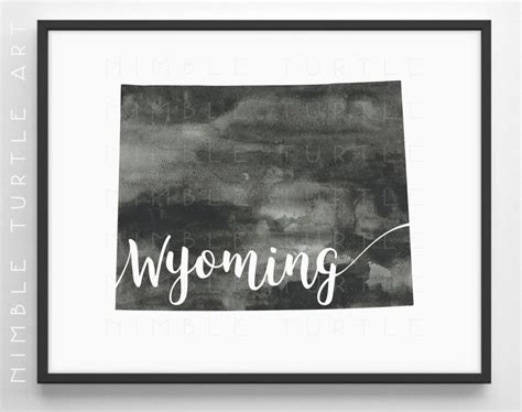 Wyoming State Outline Watercolor Printable Wyoming Wall Art