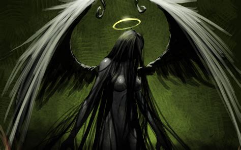 1920x1200 angel, dark, drawing, gothic, green, halo, wings ...