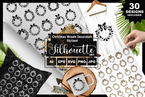 Christmas Wreath Decoration Stylized Silhouette Pack