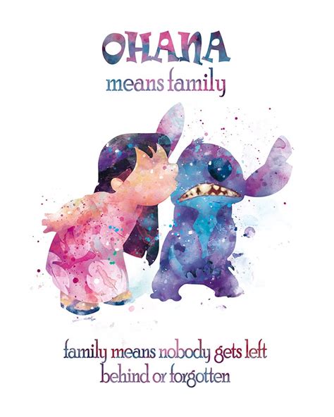 Stitch Ohana Means Family Quote Watercolor Art Print Lilo - Etsy Australia