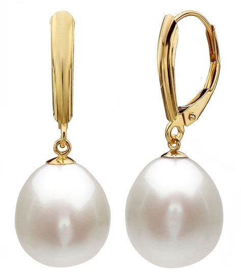 14k Gold Drop Pearl Earrings with Freshwater Cultured Pearls (Leverback ...