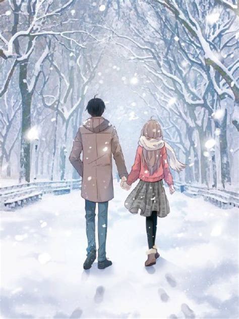 Download Japanese Anime Couple In Winter Wallpaper | Wallpapers.com