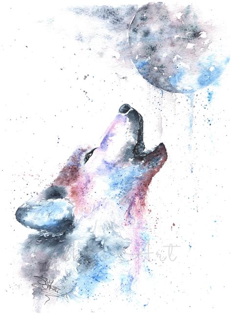 Wolf Howling at the Moon | Original Watercolour Painting | Wildlife ...