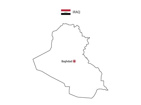 Hand draw thin black line vector of Iraq Map with capital city Baghdad ...