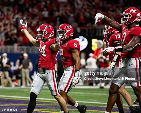 Ladd McConkey of the Georgia Bulldogs celebrates a touchdown during a... News Photo - Getty Images