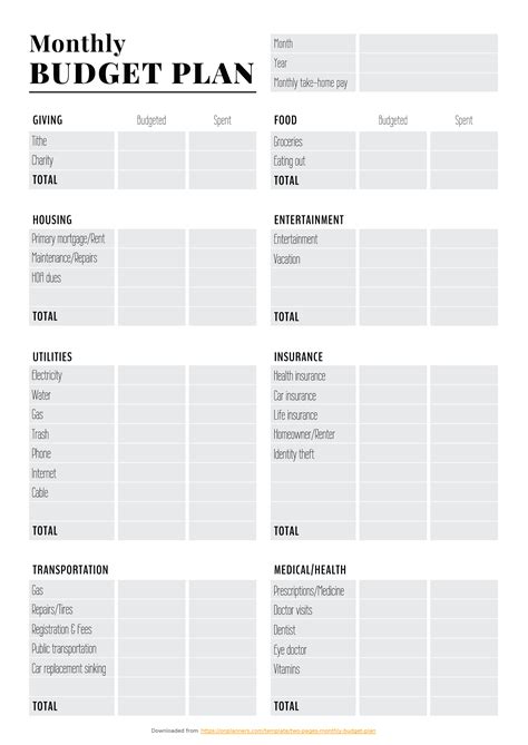 Two pages monthly budget planner template with classical design and many useful features ...