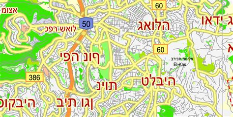 Jerusalem, Israel, Free printable SVG map, hebrew