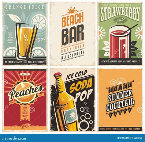 Collection of Retro Posters with Organic Juices and Popular Drinks Stock Vector - Illustration ...