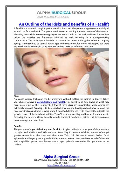 An Outline of the Risks and Benefits of a Facelift by Alpha Surgical Group - Issuu