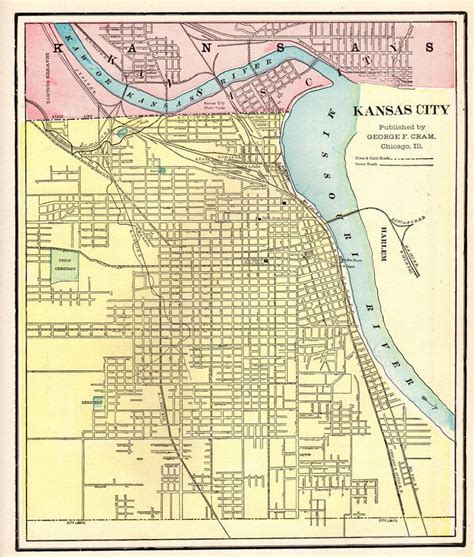 Antique KANSAS CITY Map of Kansas City 1901 Vintage City Map Gallery Wall Art Home Office Decor ...