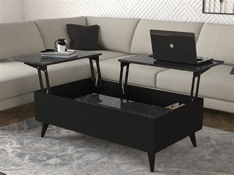 Sayre Blair Lift-Top Coffee Table, Black Marble, Durable Environment-Friendly Material, PVC Edge ...