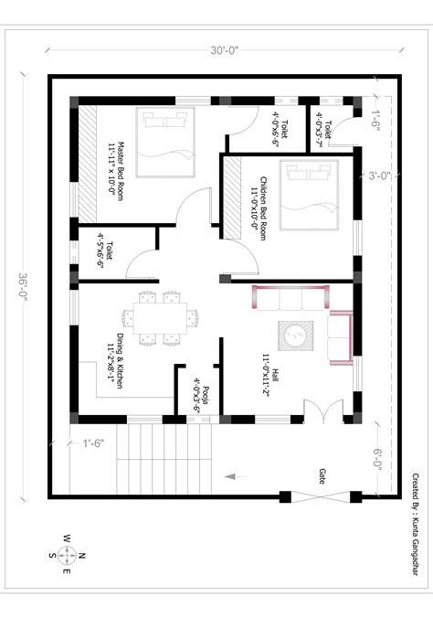 30 x 36 East facing Plan | 2bhk house plan, Indian house plans, 30x40 ...