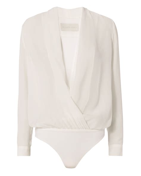 White Silk Bodysuit Blouse for Women | INTERMIX