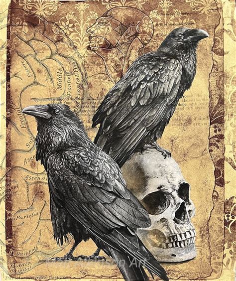 Ravens and Skull Art Print, merciful Release, Gothic Drawing - Etsy