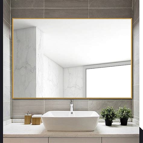36" X 24" Rectangular Aluminum Frame Mirror In Gold | Large bathroom mirrors, Bathroom vanity ...
