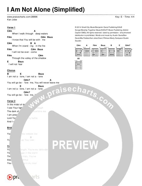 I Am Not Alone (Simplified) Chords PDF (Kari Jobe) - PraiseCharts