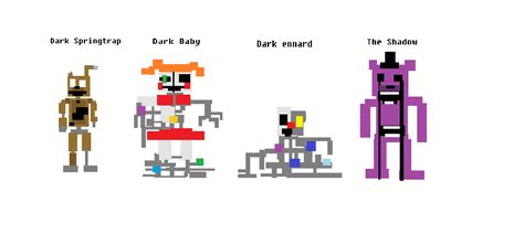 I created these 8-bit characters from before fnaf 6 but after fnaf 3 ...