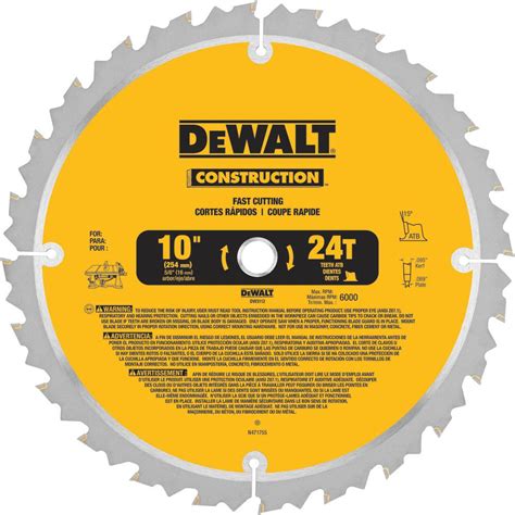 DEWALT Construction 10 in. 24-Teeth Thin Kerf Table Saw Blade-DW3112 ...