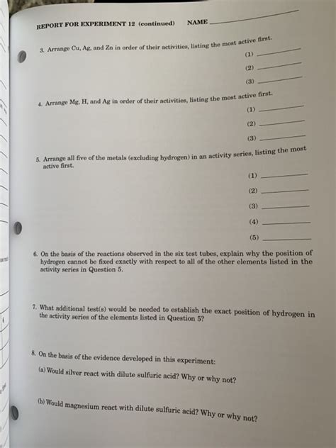 Solved REPORT FOR EXPERIMENT 12 single Displacement | Chegg.com