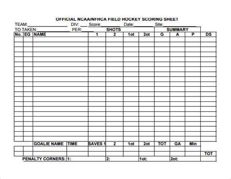 Free Hockey Stat Sheet Template | Master Template