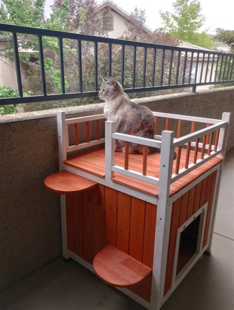 FRISCO Outdoor Wooden Cat House with Elevated Balcony Steps, Large - Chewy.com