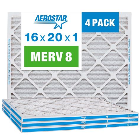 Aerostar 16x20x1 MERV 8 Pleated Air Filter, AC Furnace Air Filter, 4 Pack - Walmart.com