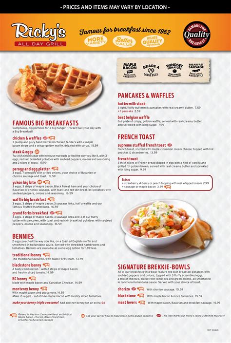 Ricky's All Day Grill Menu - Urbanspoon/Zomato