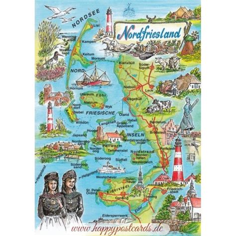 ANSICHTSKARTEN | Maps / Landkarten | Nordfriesland - Map - Postkarte | Schöning Verlag