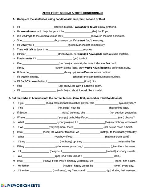 Conditional sentences zero first second and third worksheet – Artofit