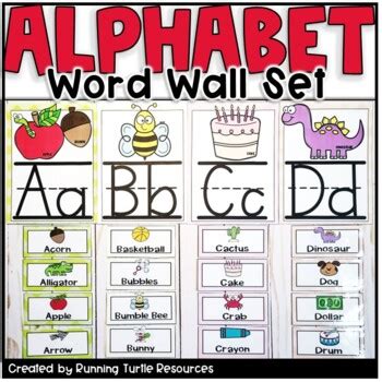 Alphabet Picture Word Wall Posters Beginning Sounds by Running Turtle Resources