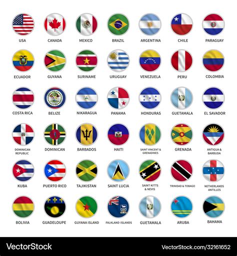 All american country flags icons circle shape Vector Image