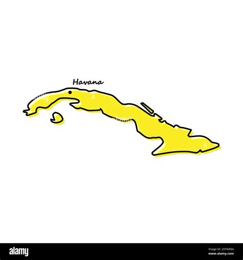 Simple outline map of Cuba with capital location. Stylized minimal line ...