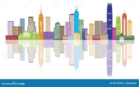 Hong Kong City Skyline Color Panorama Vector Illustration Stock Vector ...