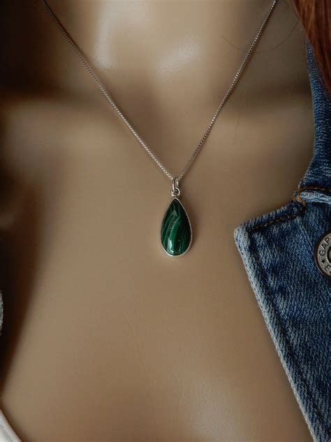 Malachite Necklace Malachite Pendant Genuine Malachite | Etsy