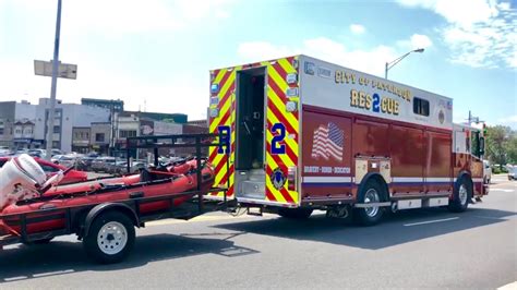 Paterson NJ Fire Department New Rescue 2, with the Boat Responding to a ...