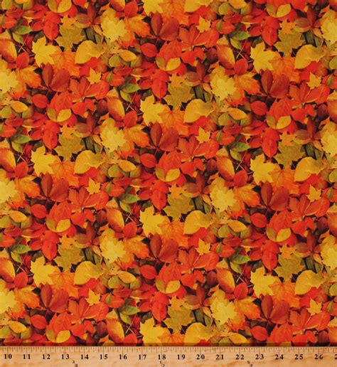 Cotton Autumn Fall Leaves Leaf Nature Landscape Seasonal Orange Cotton Fabric Print by the Yard ...