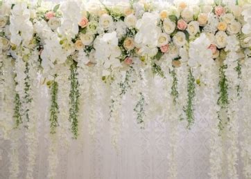 Hanging Vertical Flower Vine White Roses Flower Wall Wedding Backdrops Bridal Shower Backdrop