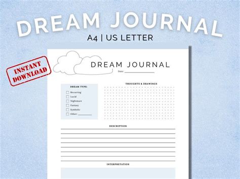 Dream Journal Daily Dream Diary Printable PDF & Instant | Etsy A4 Journal, Dream Journal ...