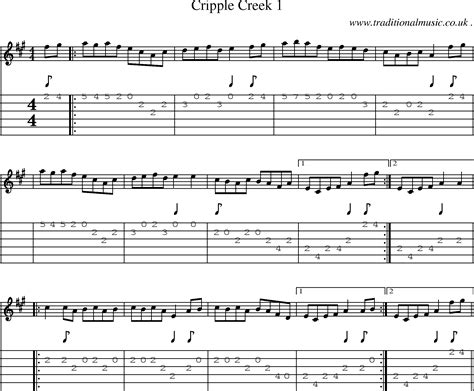 American Old-time music, Scores and Tabs for Guitar - Cripple Creek 1