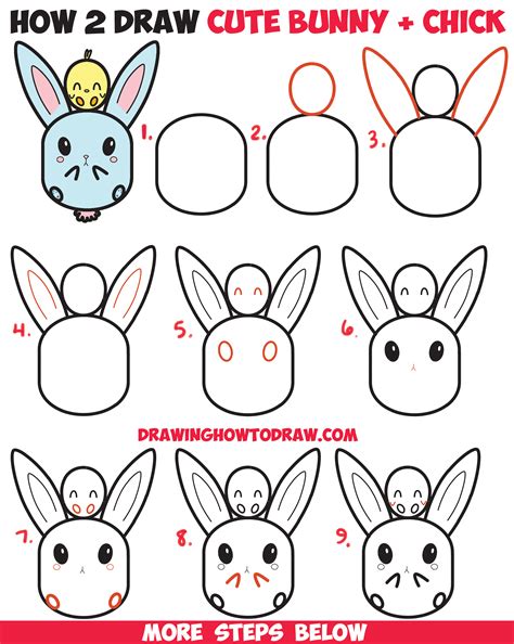 How to Draw Cute Kawaii / Chibi Bunny Rabbit and Baby Chick Easy Step by Step Drawing Tutorial ...