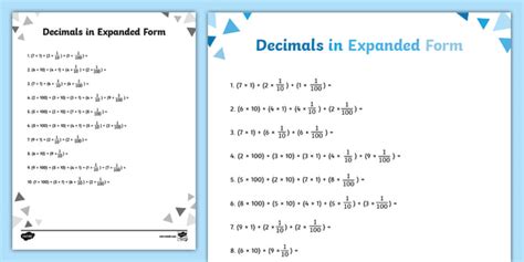 Identifying Decimals in Expanded Form Activity/Worksheet