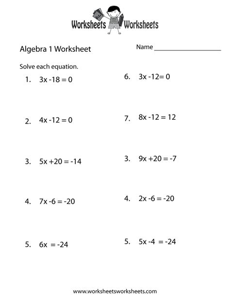 Algebra 1 Practice Worksheet Printable | Algebra Worksheets | Printable ...