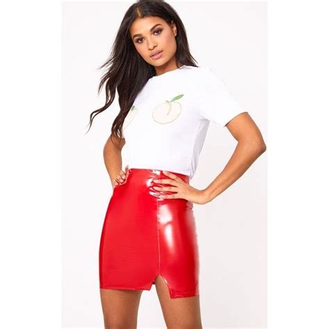 Red Vinyl Side Split Mini Skirt ($19) liked on Polyvore featuring skirts, mini skirts, red ...