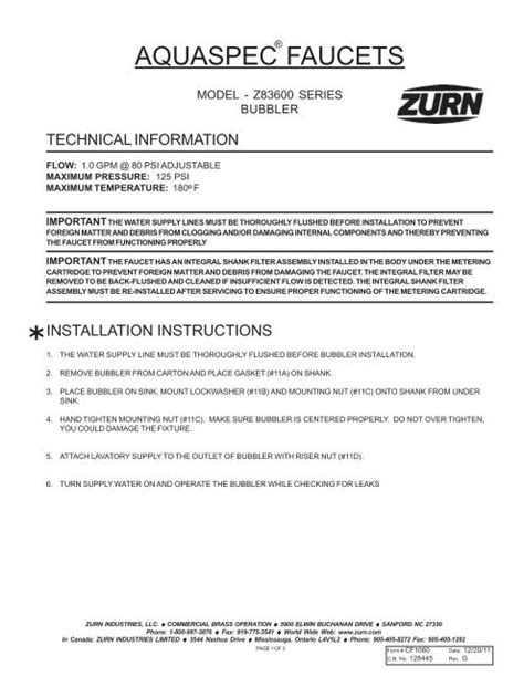 Installation Instructions - Zurn