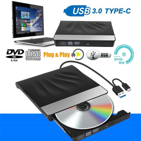 EEEkit External CD Drive Type C USB 3.0 Portable CD DVD + RW Drive Slim CD-ROM Rewriter Burner ...