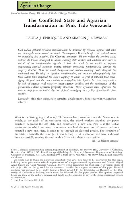 (PDF) The Conflicted State and Agrarian Transformation in Pink Tide ...